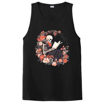 Skeleton Reading Book Lover Floral Flowers Bookish Bookworm PosiCharge Competitor Tank