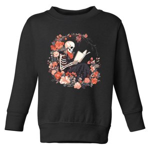 Skeleton Reading Book Lover Floral Flowers Bookish Bookworm Toddler Sweatshirt