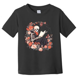 Skeleton Reading Book Lover Floral Flowers Bookish Bookworm Toddler T-Shirt