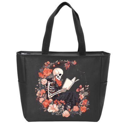 Skeleton Reading Book Lover Floral Flowers Bookish Bookworm Zip Tote Bag