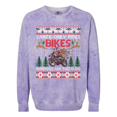 Santa Rides Bikes Christmas Motorcycle Ugly Xmas Sweater Meaningful Gift Colorblast Crewneck Sweatshirt