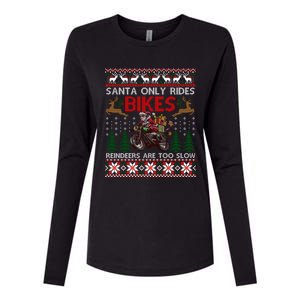 Santa Rides Bikes Christmas Motorcycle Ugly Xmas Sweater Meaningful Gift Womens Cotton Relaxed Long Sleeve T-Shirt