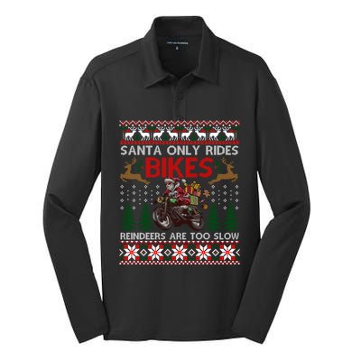 Santa Rides Bikes Christmas Motorcycle Ugly Xmas Sweater Meaningful Gift Silk Touch Performance Long Sleeve Polo