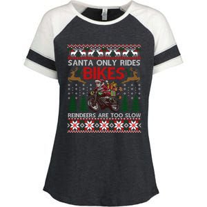 Santa Rides Bikes Christmas Motorcycle Ugly Xmas Sweater Meaningful Gift Enza Ladies Jersey Colorblock Tee