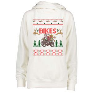 Santa Rides Bikes Christmas Motorcycle Ugly Xmas Sweater Meaningful Gift Womens Funnel Neck Pullover Hood