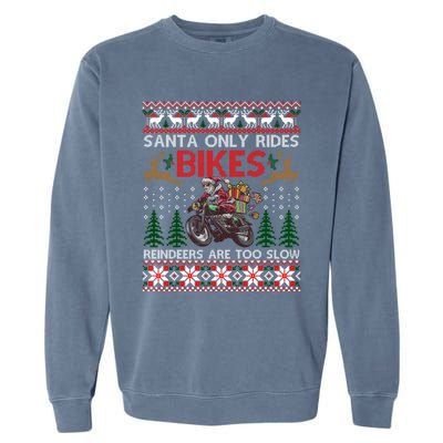 Santa Rides Bikes Christmas Motorcycle Ugly Xmas Sweater Meaningful Gift Garment-Dyed Sweatshirt