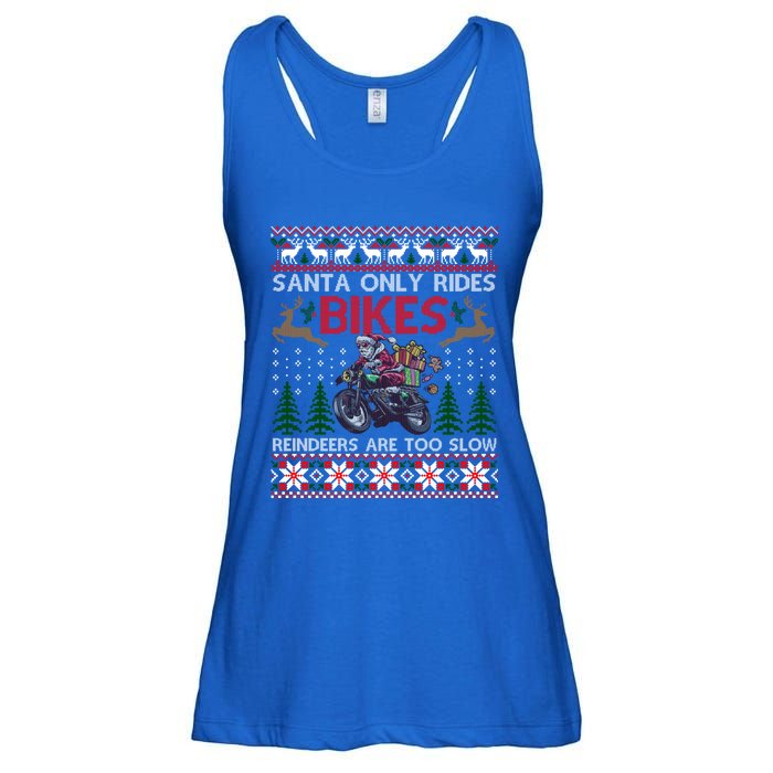 Santa Rides Bikes Christmas Motorcycle Ugly Xmas Sweater Meaningful Gift Ladies Essential Flowy Tank