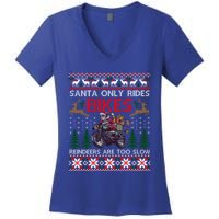 Santa Rides Bikes Christmas Motorcycle Ugly Xmas Sweater Meaningful Gift Women's V-Neck T-Shirt