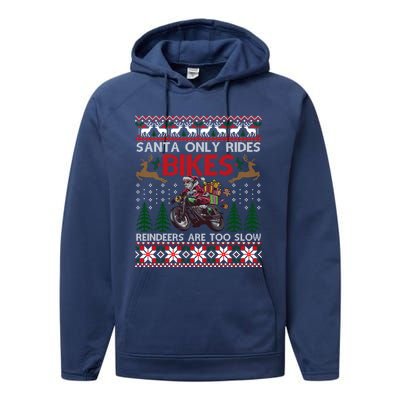 Santa Rides Bikes Christmas Motorcycle Ugly Xmas Sweater Meaningful Gift Performance Fleece Hoodie