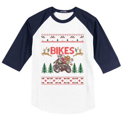 Santa Rides Bikes Christmas Motorcycle Ugly Xmas Sweater Meaningful Gift Baseball Sleeve Shirt