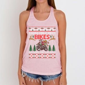 Santa Rides Bikes Christmas Motorcycle Ugly Xmas Sweater Meaningful Gift Women's Knotted Racerback Tank