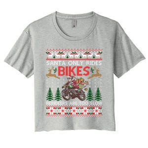 Santa Rides Bikes Christmas Motorcycle Ugly Xmas Sweater Meaningful Gift Women's Crop Top Tee