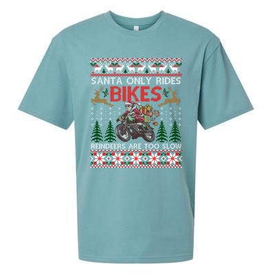 Santa Rides Bikes Christmas Motorcycle Ugly Xmas Sweater Meaningful Gift Sueded Cloud Jersey T-Shirt