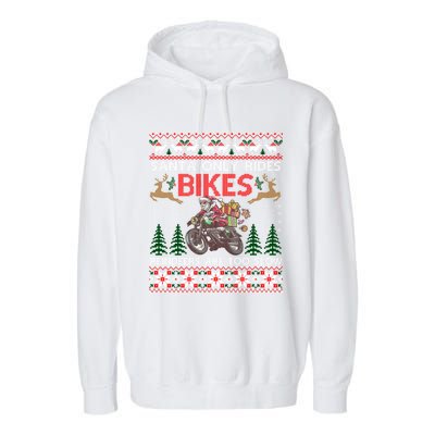 Santa Rides Bikes Christmas Motorcycle Ugly Xmas Sweater Meaningful Gift Garment-Dyed Fleece Hoodie