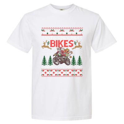 Santa Rides Bikes Christmas Motorcycle Ugly Xmas Sweater Meaningful Gift Garment-Dyed Heavyweight T-Shirt