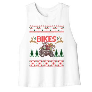 Santa Rides Bikes Christmas Motorcycle Ugly Xmas Sweater Meaningful Gift Women's Racerback Cropped Tank