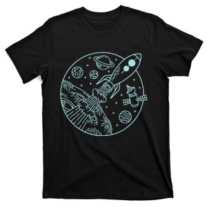 Space Rocket Blast Off! & Planets Cute Cartoon T-Shirt