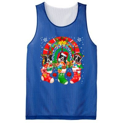 Santa Reindeer Border Collie Dogs In Xmas Socks Rainbow Great Gift Mesh Reversible Basketball Jersey Tank