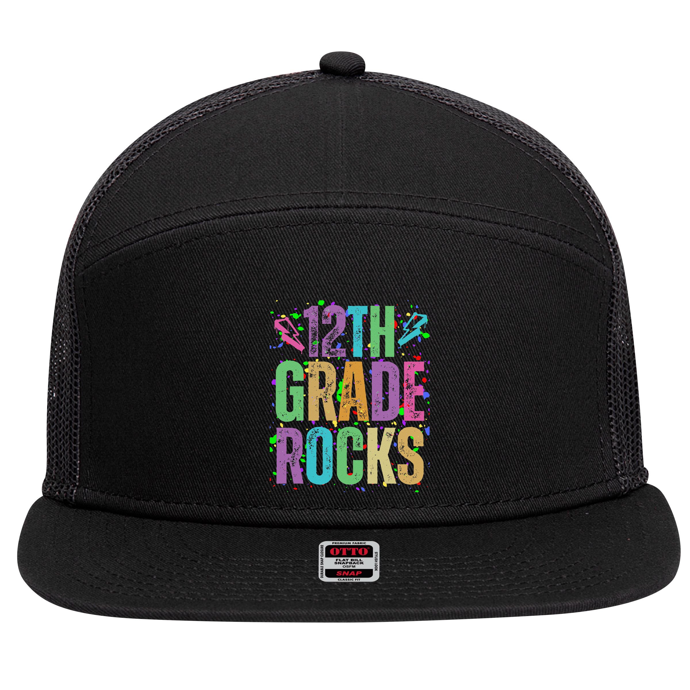 School Rocks Back To School Rockin 12th Grade Rocks 7 Panel Mesh Trucker Snapback Hat