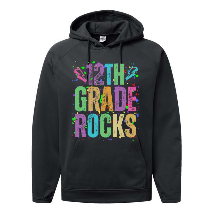 School Rocks Back To School Rockin 12th Grade Rocks Performance Fleece Hoodie