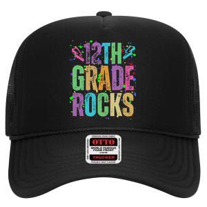 School Rocks Back To School Rockin 12th Grade Rocks High Crown Mesh Back Trucker Hat