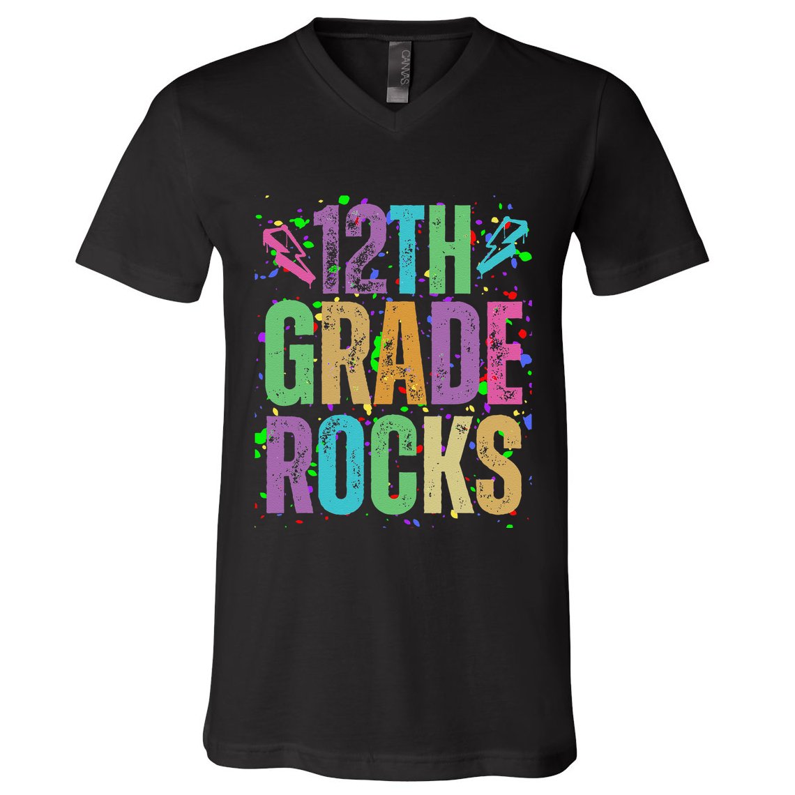 School Rocks Back To School Rockin 12th Grade Rocks V-Neck T-Shirt