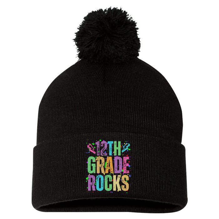 School Rocks Back To School Rockin 12th Grade Rocks Pom Pom 12in Knit Beanie