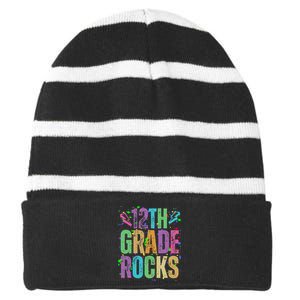 School Rocks Back To School Rockin 12th Grade Rocks Striped Beanie with Solid Band