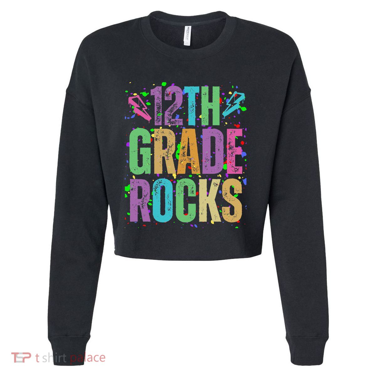 School Rocks Back To School Rockin 12th Grade Rocks Cropped Pullover Crew