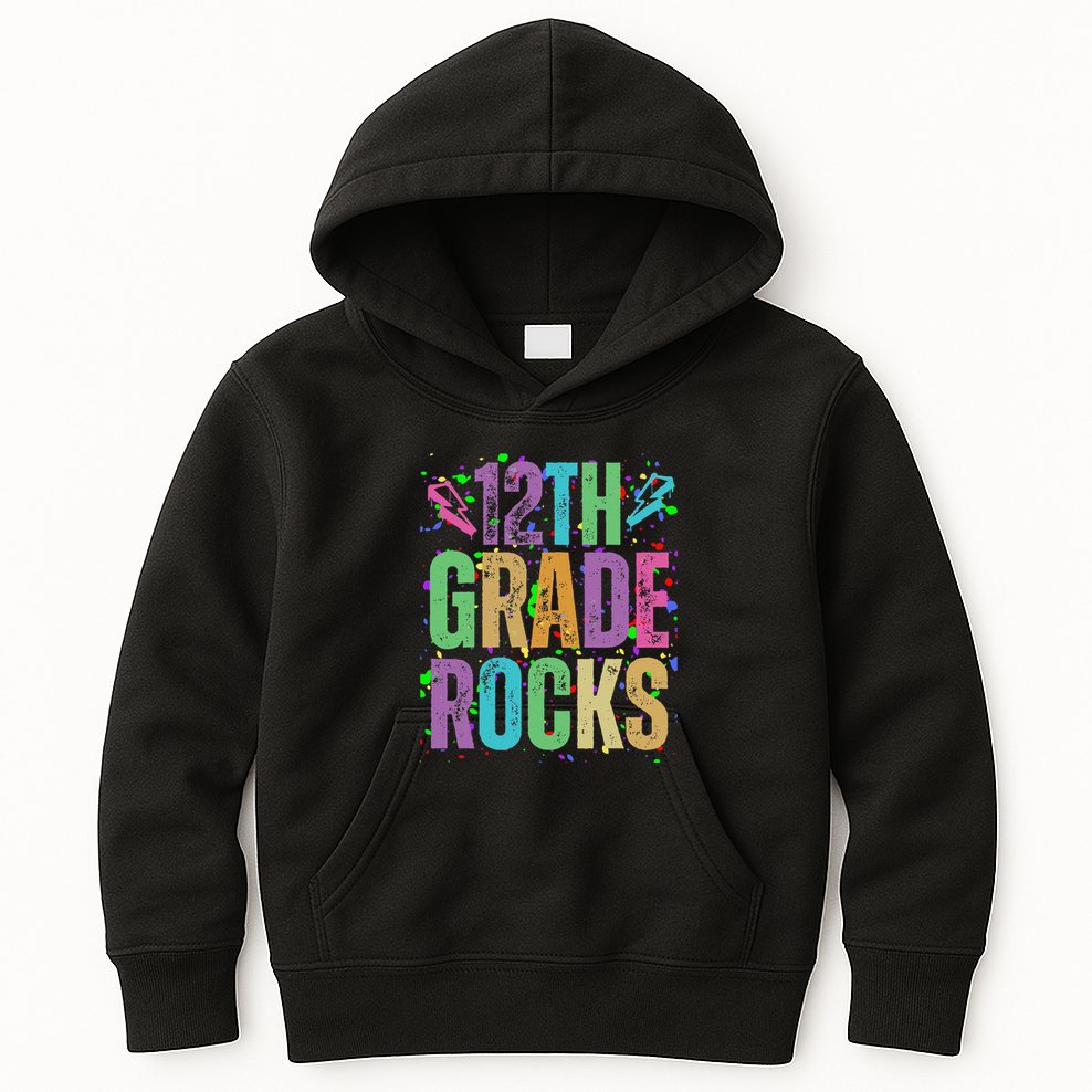 School Rocks Back To School Rockin 12th Grade Rocks Kids Hoodie