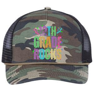 School Rocks Back To School Rockin 12th Grade Rocks Retro Rope Trucker Hat Cap