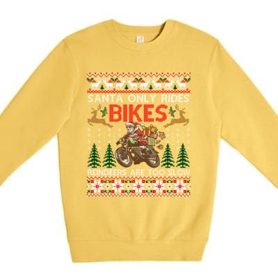 Santa Rides Bikes Christmas Motorcycle Ugly Xmas Cute Gift Premium Crewneck Sweatshirt