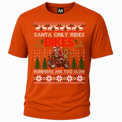 Santa Rides Bikes Christmas Motorcycle Ugly Xmas Cute Gift Cooling Performance Crew T-Shirt