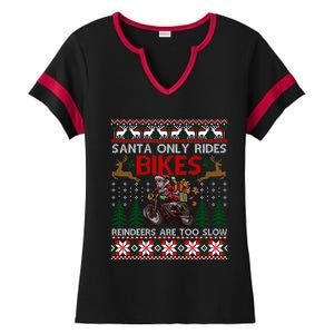 Santa Rides Bikes Christmas Motorcycle Ugly Xmas Cute Gift Ladies Halftime Notch Neck Tee