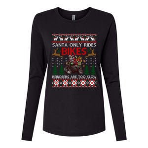 Santa Rides Bikes Christmas Motorcycle Ugly Xmas Cute Gift Womens Cotton Relaxed Long Sleeve T-Shirt