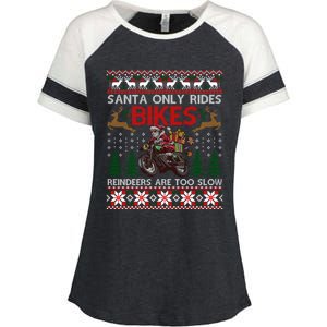 Santa Rides Bikes Christmas Motorcycle Ugly Xmas Cute Gift Enza Ladies Jersey Colorblock Tee