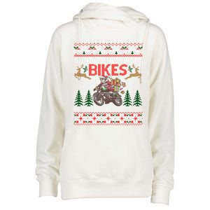 Santa Rides Bikes Christmas Motorcycle Ugly Xmas Cute Gift Womens Funnel Neck Pullover Hood