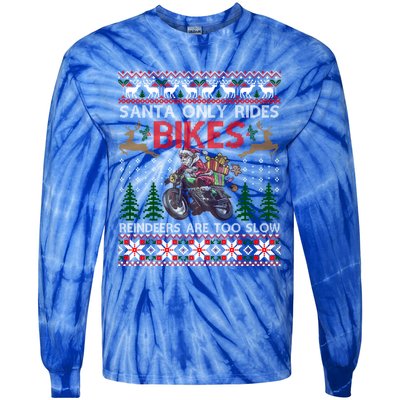 Santa Rides Bikes Christmas Motorcycle Ugly Xmas Cute Gift Tie-Dye Long Sleeve Shirt