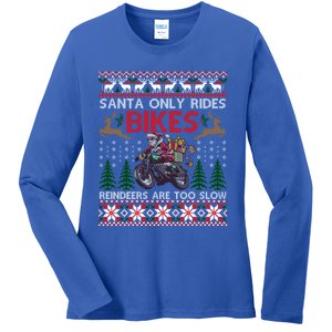 Santa Rides Bikes Christmas Motorcycle Ugly Xmas Cute Gift Ladies Long Sleeve Shirt