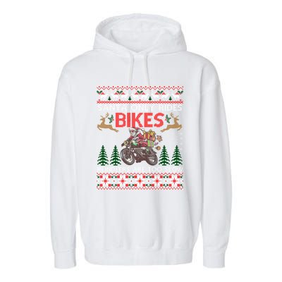 Santa Rides Bikes Christmas Motorcycle Ugly Xmas Cute Gift Garment-Dyed Fleece Hoodie