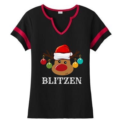 Santa Reindeer Blitzen Xmas Group Costume Ladies Halftime Notch Neck Tee