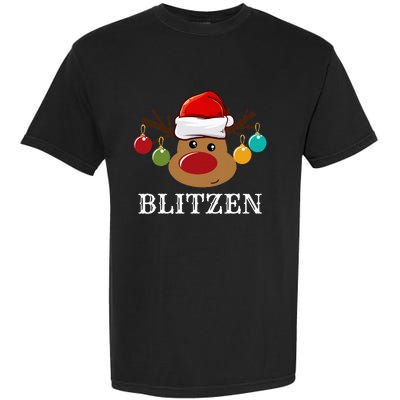 Santa Reindeer Blitzen Xmas Group Costume Garment-Dyed Heavyweight T-Shirt