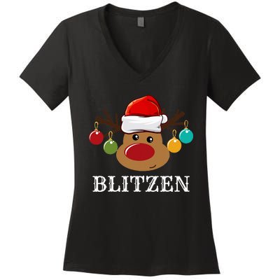 Santa Reindeer Blitzen Xmas Group Costume Women's V-Neck T-Shirt