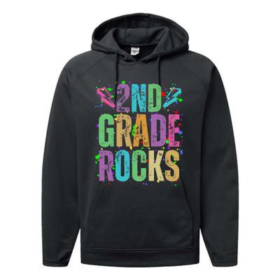 School Rocks Back To School Rockin 2nd Grade Rocks Performance Fleece Hoodie