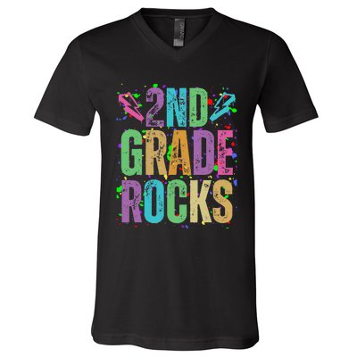 School Rocks Back To School Rockin 2nd Grade Rocks V-Neck T-Shirt