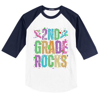 School Rocks Back To School Rockin 2nd Grade Rocks Baseball Sleeve Shirt