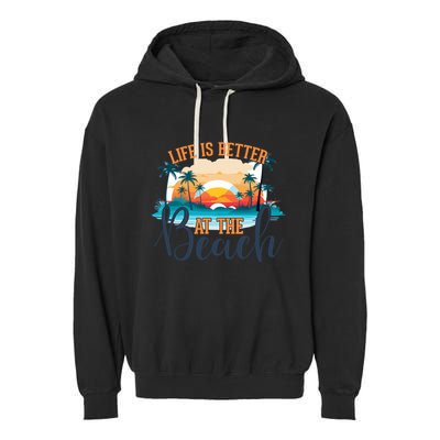 Summer Retro Beach Vibes Graphic Garment-Dyed Fleece Hoodie