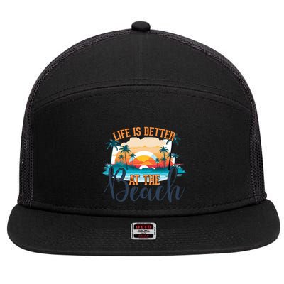Summer Retro Beach Vibes Graphic 7 Panel Mesh Trucker Snapback Hat