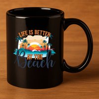 Summer Retro Beach Vibes Graphic 11oz C Handle Ceramic Mug