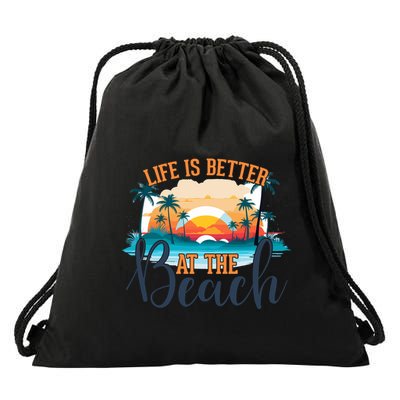 Summer Retro Beach Vibes Graphic Drawstring Bag